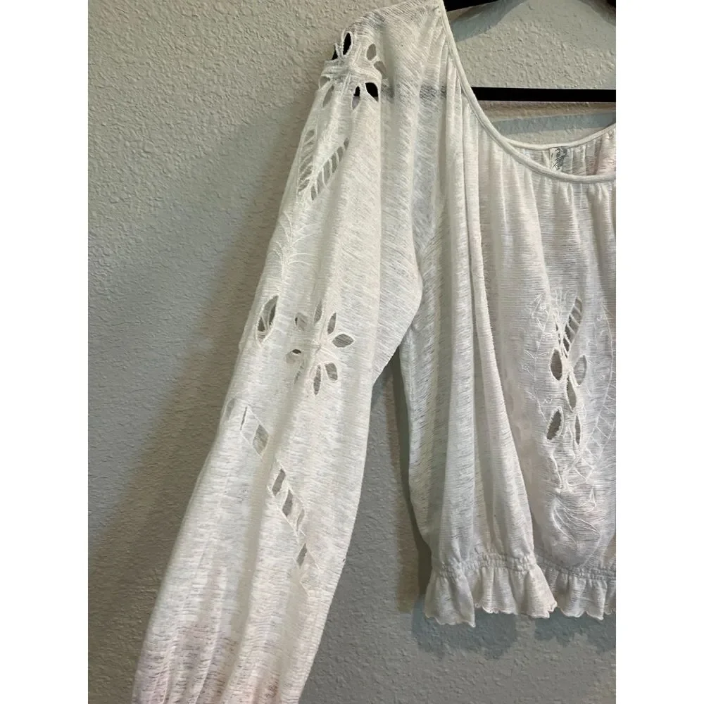 #418 Free People Jewel Peasant CutOut Top White Medium